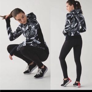 Lululemon scuba Black and White Patterned Hoodie with Black Leggings